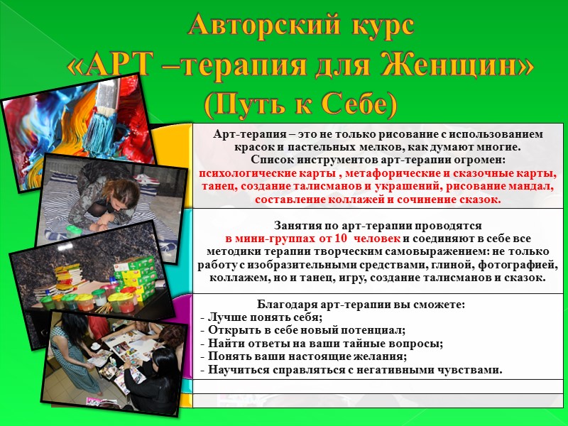 Авторский курс  «АРТ –терапия для Женщин»  (Путь к Себе)